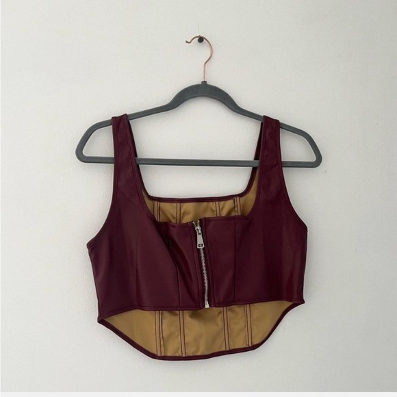 HYFVE Tops - Hyfve Burgundy Red Silver Zippered up Leather interior Crop Top.